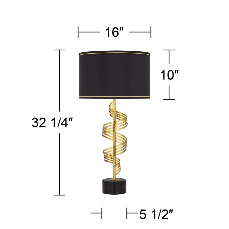 Possini Euro Design Lyrical Modern Table Lamp 32 1/4" Tall Sculptural Gold Ribbon Twist Black Fabric Drum Shade Bedroom Living Room Bedside Nightstand, 4 of 10