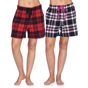 Ashford & Brooks Women's 2 Pack Soft Flannel Plaid Pajama Lounge Sleep Shorts - Set 7 - Small - 1 of 4