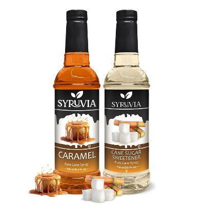 Syruvia Coffee Flavors Variety Pack: Caramel & Cane Sugar Sweetener 25.4 fl oz Syrup