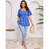 Womens Plus Size Sweetheart Neck Short Sleeves Tunic Tops Pleated Peplum Babydoll Casual T shirts Floral Summer Blouse - 4 of 4
