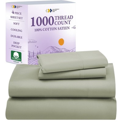 Luxury 1000 Thread Count Bed Sheets Set - 100% Cotton Sateen - Soft, Thick & Deep Pocket by California Design Den