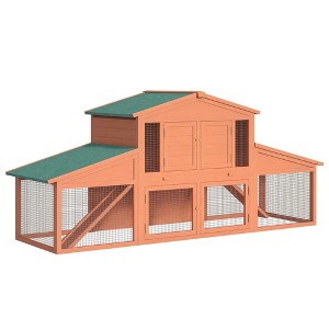 PawHut 88.5" Wooden Rabbit Hutch Bunny Hutch Guinea Pig House with Removable Tray, Double Ramp and Weatherproof Asphalt Roof for Outdoor - 1 of 4