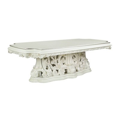 Adara Antique White Carved Wood Extendable Dining Table