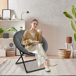 Saucer Chair, Faux Fur Circle Chair, Foldable Lounge Chair for Adults, Teens & Kids, Folding Moon/Mushroom/Round Style Comfy Accent Seat for Bedroom - 1 of 4