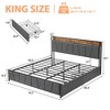 Whizmax Four Size Bed Frame with 2 Storage Drawers and Charging Station, Rustic Linen Upholstered Platform Bed Frame with Storage Headboard, Gray - 2 of 4