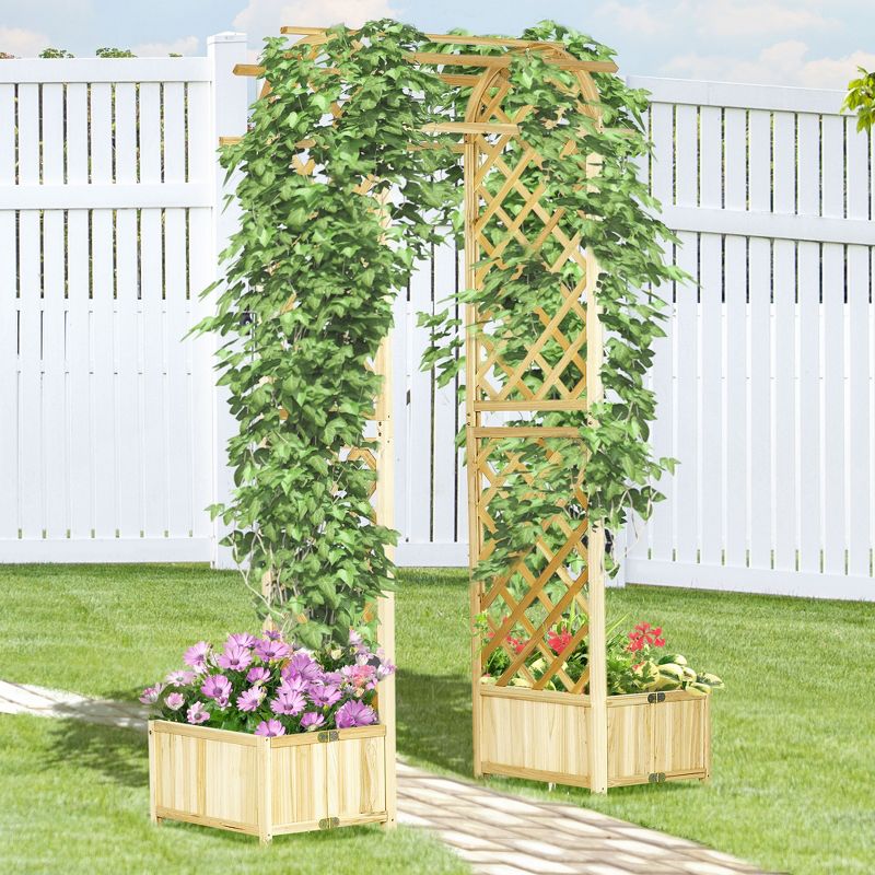 Outsunny 17.25" Wooden Wedding Arch, Garden Arch Arbor for Climbing Plants & Trellis Design for Vines, Ceremony, Party, Backdrop, Natural, 3 of 8