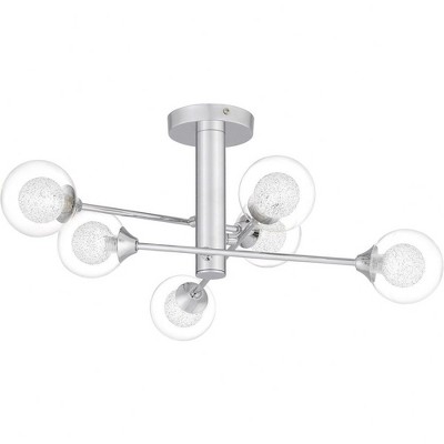 Modern Matte Black and Chrome Crystal LED Ceiling Light