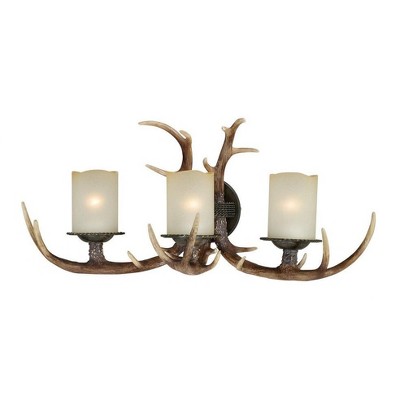 Rustic Brown Antler 3-Light Vanity with Creme Cognac Glass