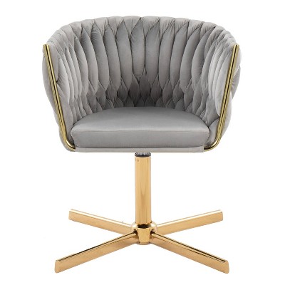 Silver Velvet and Gold Metal Swivel Accent Chair