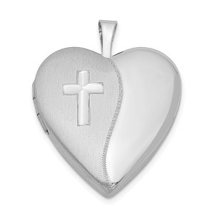 Black Bow Jewelry Sterling Silver 20mm Polished and Satin Heart w/ Cross Locket - 1 of 4