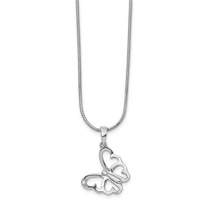 Black Bow Jewelry Diamond Butterfly Necklace in Rhodium Plated Silver, 18-20 Inch - 1 of 4