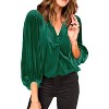 Womens Velvet Tops 3/4 Lantern Sleeve V Neck Flowy Blouse Elbow Sleeve Fall Blouse Elegant Velvet Shirts Christmas Party Holiday Tunic Shirts - 3 of 4