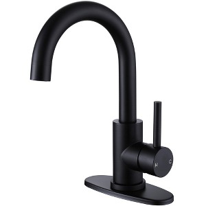 BWE Single Hole Single-Handle High Arc Bathroom Faucet With Swivel Spout in Matte Black - 1 of 4