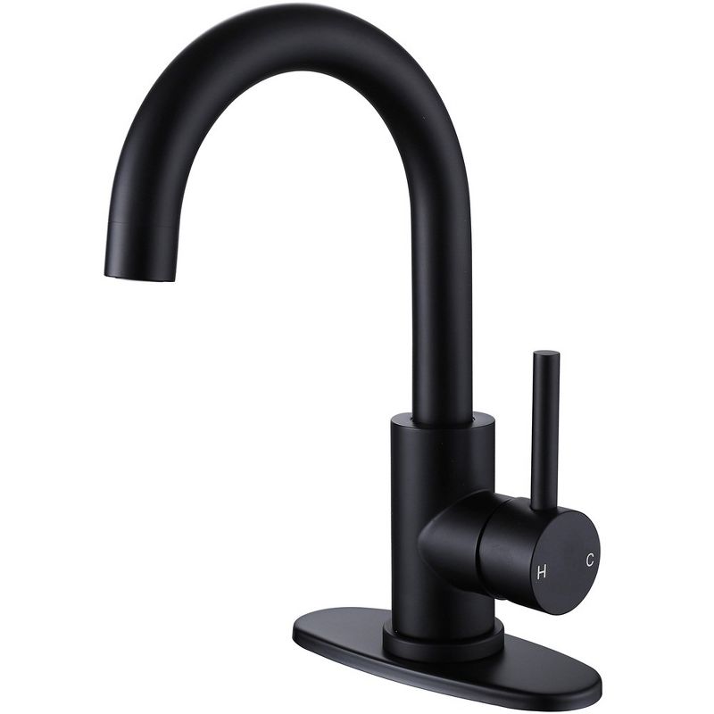 BWE Single Hole Single-Handle High Arc Bathroom Faucet With Swivel Spout in Matte Black, 1 of 7