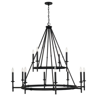 Elegant 12-Light Brushed Black Iron Oversized Chandelier