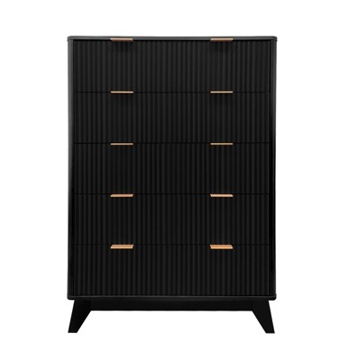 Garvee 5 Drawer Dresser, Mid Century Modern Chest of Drawers with Fluted Design, Vertical Storage Organizer for Bedroom Living Room Entryway