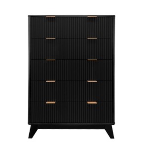 Garvee 5 Drawer Dresser, Mid Century Modern Chest of Drawers with Fluted Design, Vertical Storage Organizer for Bedroom Living Room Entryway - 1 of 4