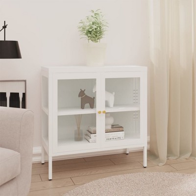 vidaXL Sideboard White 27.6 in.x13.8 in.x27.6 in. Steel and Glass