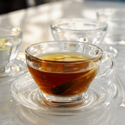 Clear Glass Latte Cups and Saucers Set - 8.75oz - 6 Pieces