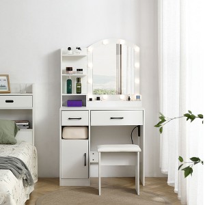 CAVINAS Vanity Desk with Mirror Vanity Table with Sliding Mirror, 4 Drawers, 6 open Shelves for Apartment, Bedroom - 1 of 4