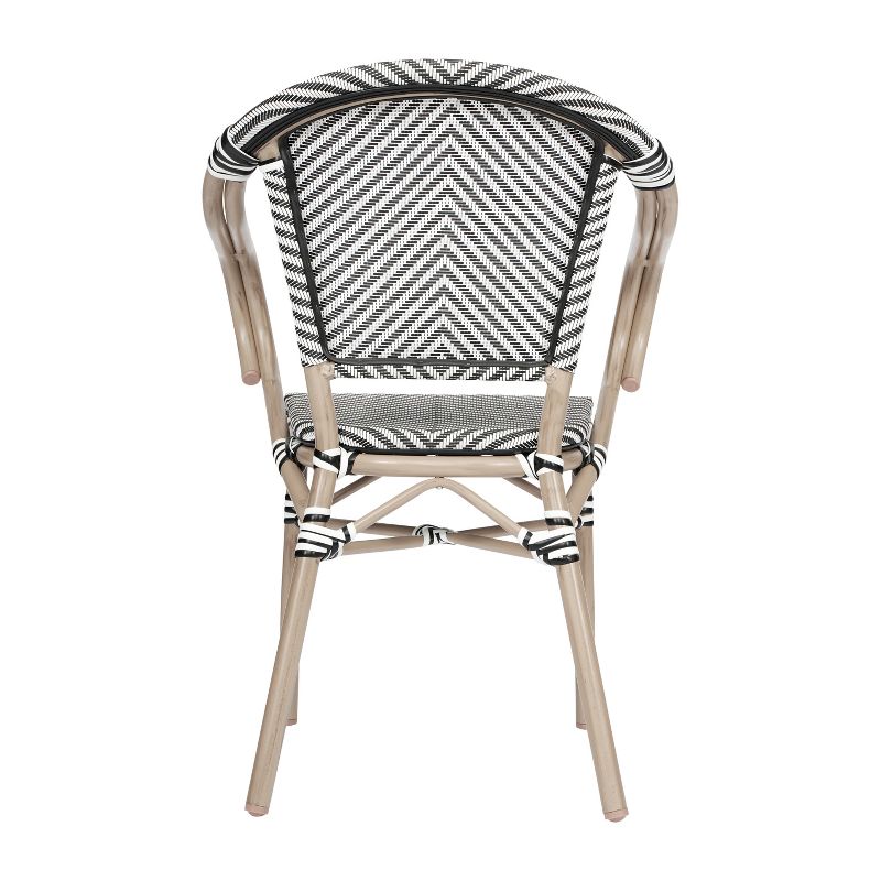 Flash Furniture Marseille Indoor/Outdoor Commercial French Bistro Stacking Chair with Arms, Textilene and Bamboo Print Aluminum Frame, 4 of 16