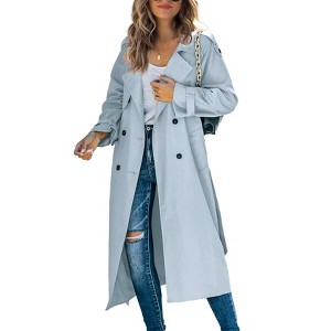 Imily Bela Womens Windproof Double Breasted Classic Lapel Slim Long Trench Coat with Belt - 1 of 4