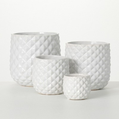 Sullivans 7", 6", 4.5" & 3" Faceted Glazed Ivory Planters Set of 4, White