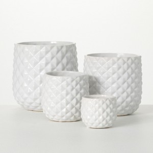 Sullivans 7", 6", 4.5" & 3" Faceted Glazed Ivory Planters Set of 4, White - 1 of 4