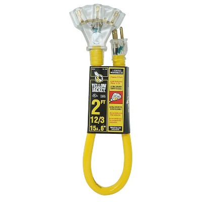 Yellow Jacket 2882 12/3 Heavy-Duty Durable SJTW Premium Contractor-Grade Inside/Outside 3 Outlet Extension Cord