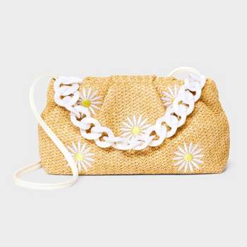 Girls' Straw Daisy Crossbody Bag Acrylic Chain - art class™ Off-White