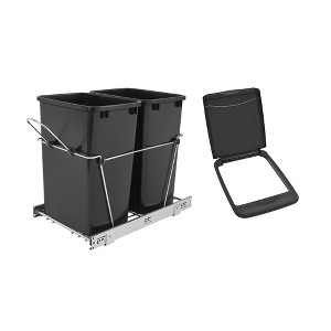 Rev-A-Shelf Double 35 Qt Full Extension Pull-Out Bottom Mount Kitchen Trash Can Waste Bin Containers & Flip Top Waste Bin Lid, Black - 1 of 4