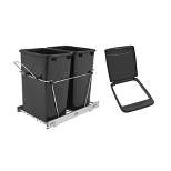 Rev-A-Shelf Double 35 Qt Full Extension Pull-Out Bottom Mount Kitchen Trash Can Waste Bin Containers & Flip Top Waste Bin Lid, Black