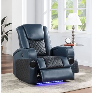 Faux Leather Power Motion Recliner with Bluetooth, Wireless Charger, Cooling Cup Holder & LED Lights - 1 of 4