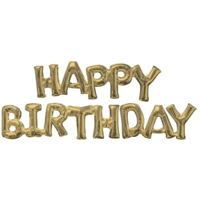 LOONBALLOON 44 Inch Happy Birthday Air-Fill White Gold Block Phrase Balloon Kit – Elegant Party Decoration