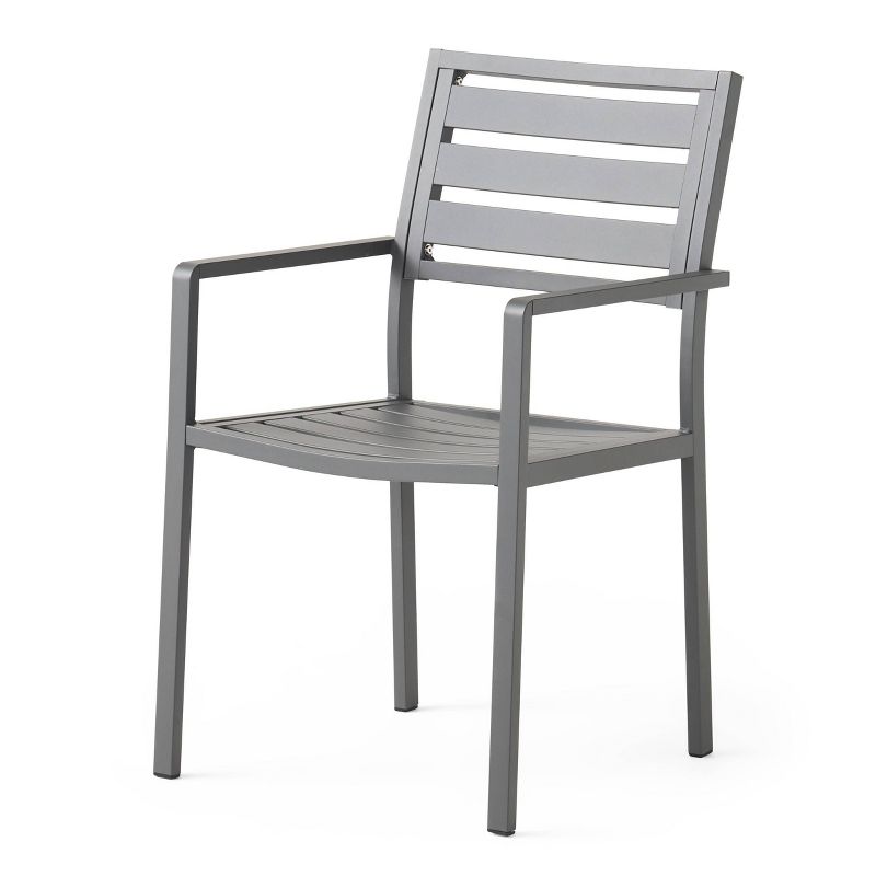 Cape Coral 2pk Aluminum Modern Dining Chairs - Gray - Christopher Knight Home, 4 of 8