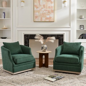 KINWELL 31" Wide Linen Fabric Upholstered Swivel Barrel Chair, Set of 2 - 1 of 4