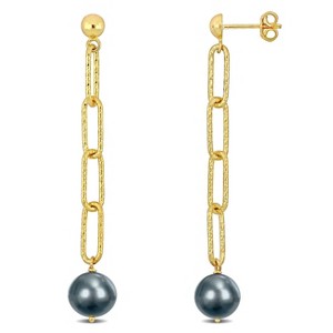 EVERLY JEWELRY |18k Yellow Gold Plated Sterling Silver 9-10mm Dyed Grey Cultured Freshwater Pearl Oval Link Earrings - 1 of 4
