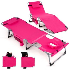 Tangkula Outdoor Folding Chaise 5-Position Lounge Chair w/ Face Hole & Adjustable Footrest - 1 of 4