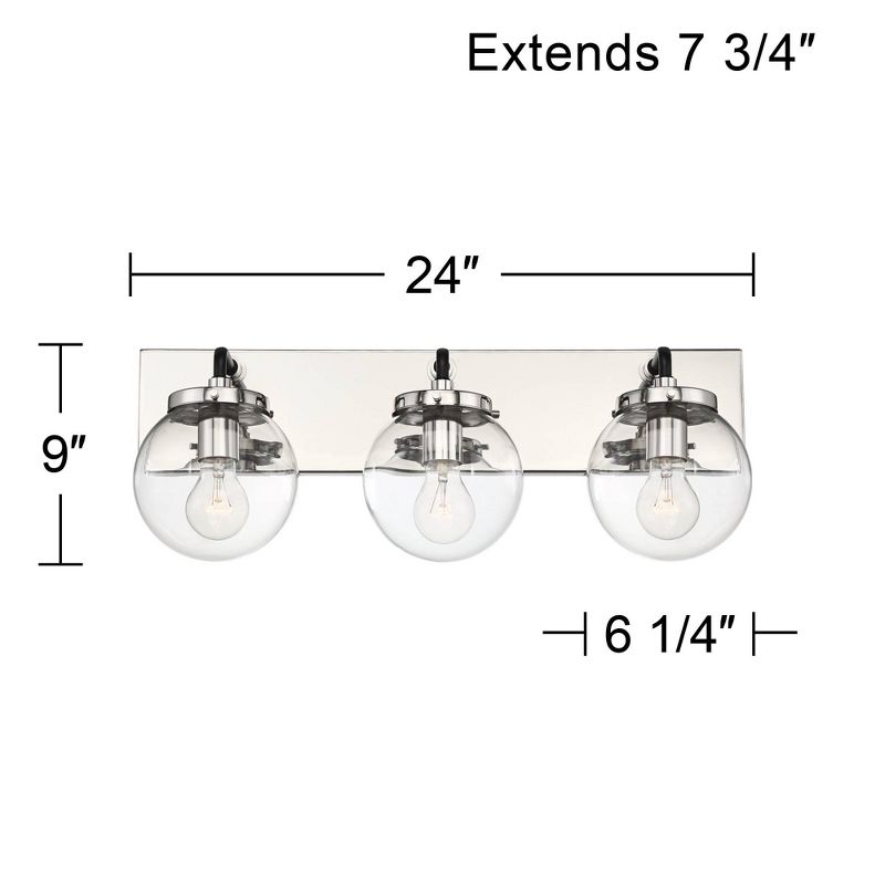 Possini Euro Design Fairling Modern Wall Light Polished Nickel Hardwire 24" 3-Light Fixture Clear Glass Globe for Bedroom Bathroom Vanity Reading Home, 4 of 9