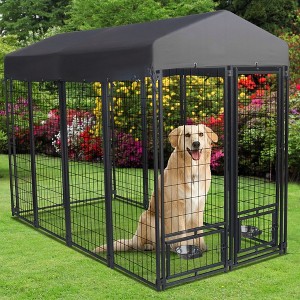 Outdoor Dog Kennel, 8' x 6' x 4' with Waterproof Heavy Duty Metal Dog Cage,Large Size w/Rotate Feeding Doors & Upgraded Canopy for Medium/Big Dog - 1 of 4