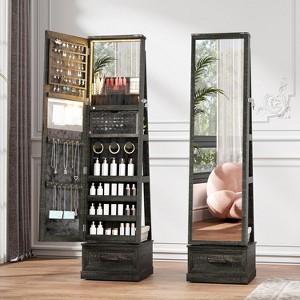 Fredees 360° Swivel Jewelry Armoire with Full-Length Mirror, LED Standing Cabinet with Jewelry Storage, Large Drawer & Wheels, Christmas Gift - 1 of 4