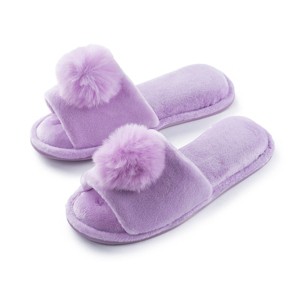 Roxoni Girl's Lovely Velvet Pom-pom Open Toe Kids House Slides Slipper - 1 of 4