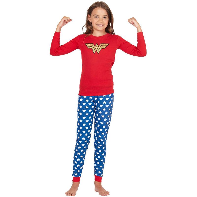 Intimo Girls' Wonder Woman Glitter Logo Pajama Set, 2 of 4