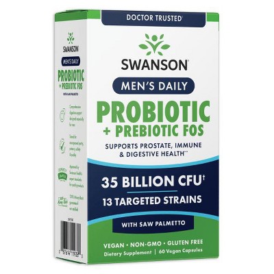Swanson Men's Daily Probiotic + Prebiotic FOS, 60 Vegan Capsules.