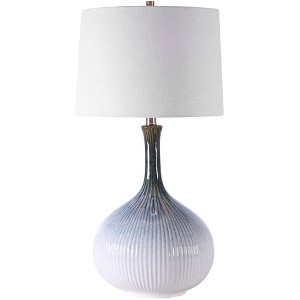 Uttermost Modern Table Lamp 28" Tall Cream Blue Brown Ombre Glaze Ceramic Off-White Linen Drum Fabric Shade for Living Room House - 1 of 1
