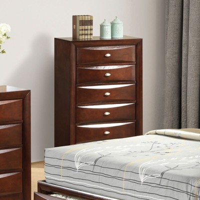 Sapphtopaz Farmhouse Tall Dresser with 5 Drawers Groove Design Chest of Drawers with Oval Knob Handles Closet Organizers for Bedroom, Entryway