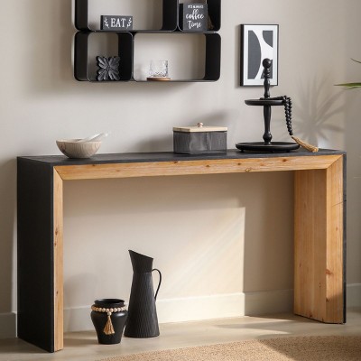 59'' Modern Wood Console Table,Minimalist U-Shaped Entryway Table,Black & Natural Farmhouse Sofa Table for Hallway-Baofuwish