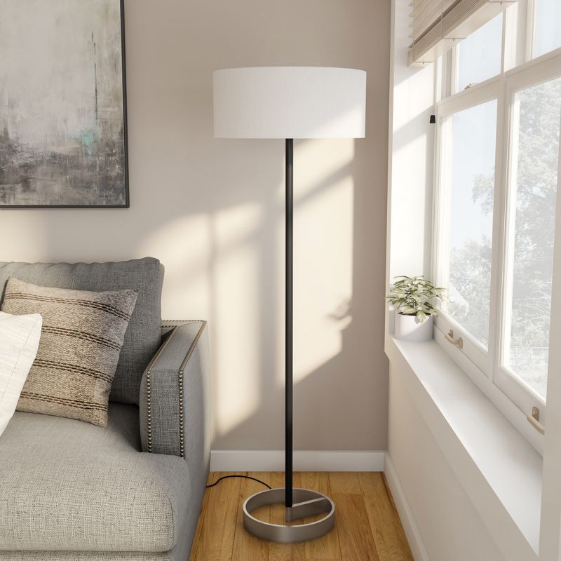 Hampton & Thyme Two-Tone Floor Lamp with Drum Fabric Shade , 3 of 9