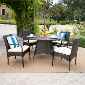 GDFStudio Dion Outdoor Wicker 5 Piece Dining Set with Cushions - 1 of 4