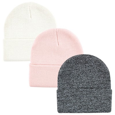 Hudson Baby Unisex Youth Knit Cuffed Beanie 3pk, Pink White, Youth